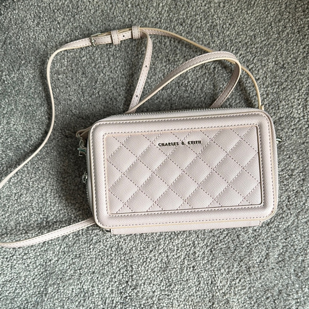 Charles & Keith Pink Crossbody Bag with Quilted Design
